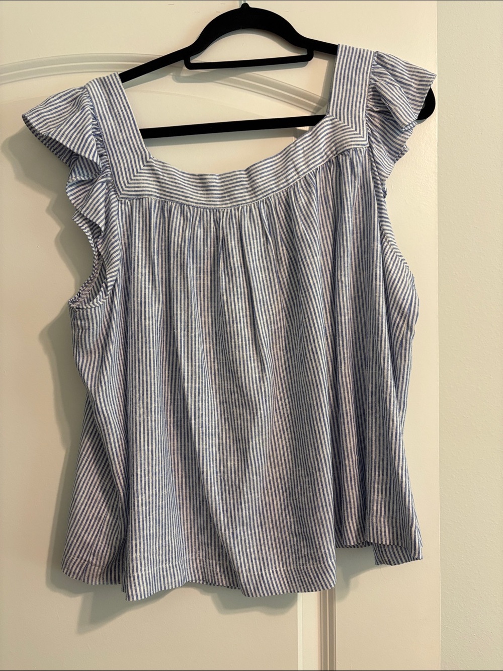 Blue & White Striped Ruffle-Sleeve Button-Front Top - Picture 3 of 5